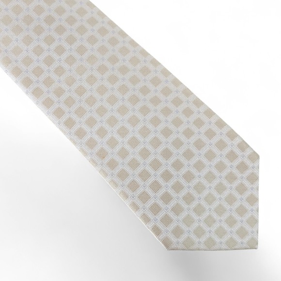 Michael Kors Men's Longboat Grid Check Tie Necktie Classic 3 Taupe Silk Blend - Picture 1 of 5